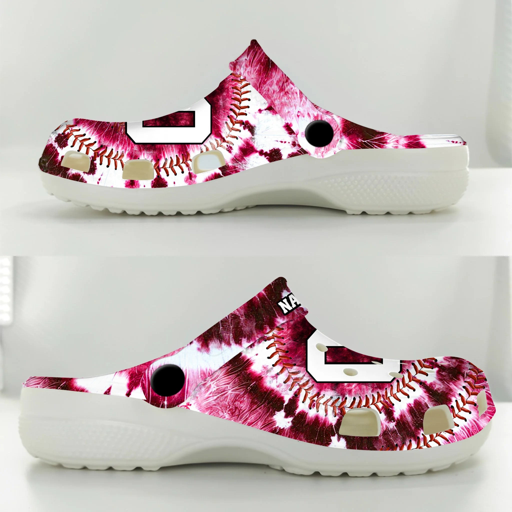 Merchidea Pink Tie-Dye Baseball Sport Crocs Crocband Clogs Shoes Comfortable For Men Women and Kids