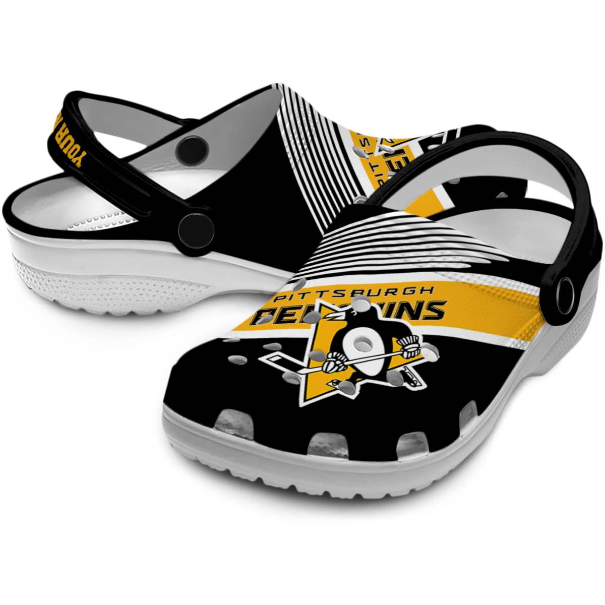 Merchidea Pittsburgh Penguins NHL Sport Crocs Crocband Clogs Shoes Comfortable For Men Women and Kids