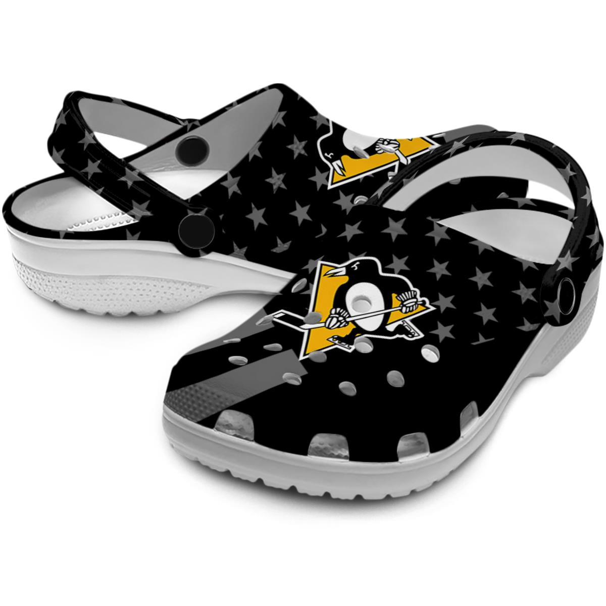 Merchidea Pittsburgh Penguins NHL Sport Crocs Crocband Clogs Shoes Comfortable For Men Women and Kids