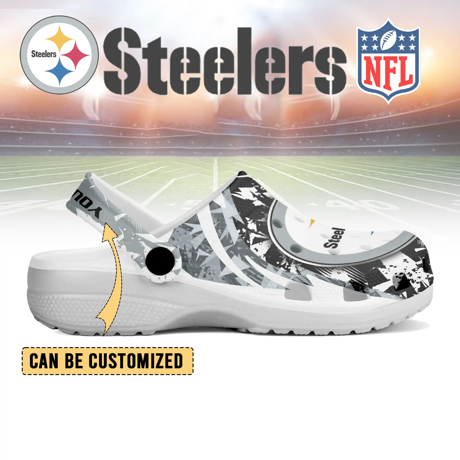 Merchidea Pittsburgh Steelers NFL Crocs Crocband Clogs Shoes Comfortable For Men Women and Kids