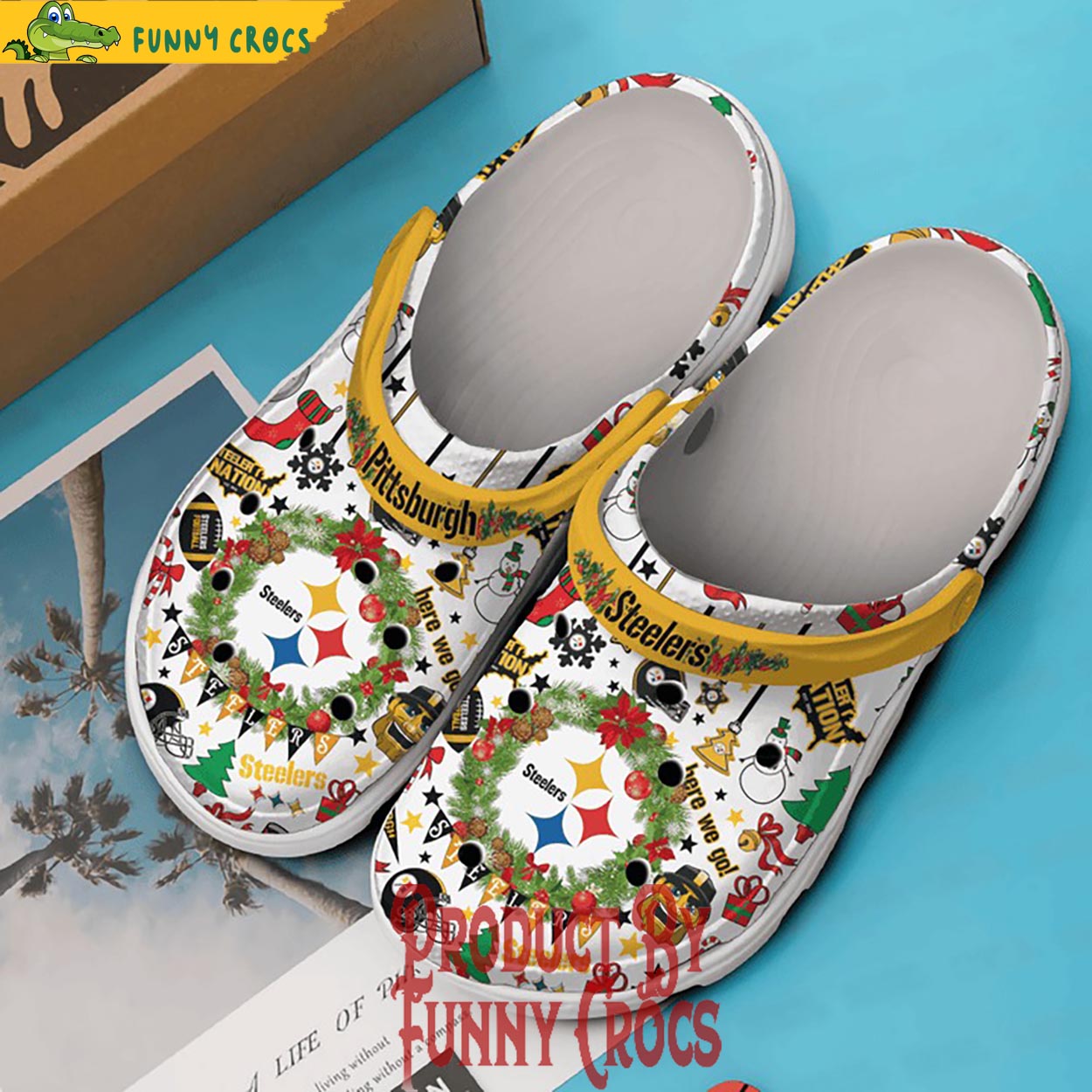 Merchidea Pittsburgh Steelers NFL Sport Christmas Crocs Crocband Clogs Shoes Comfortable For Men Women and Kids