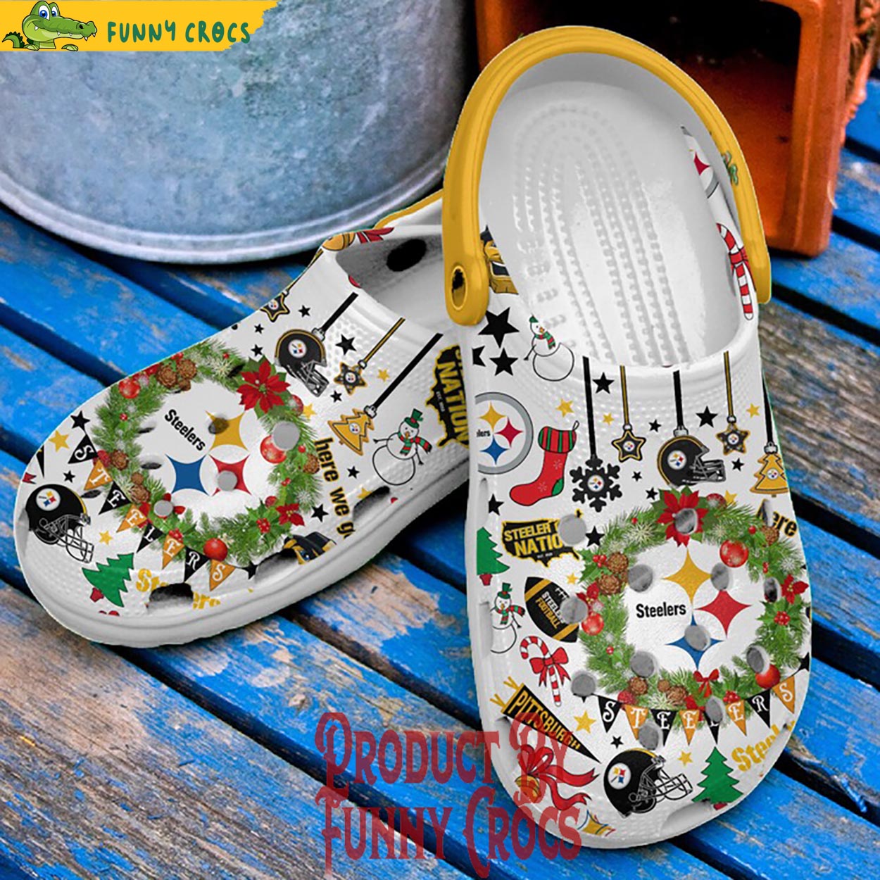 Merchidea Pittsburgh Steelers NFL Sport Christmas Crocs Crocband Clogs Shoes Comfortable For Men Women and Kids