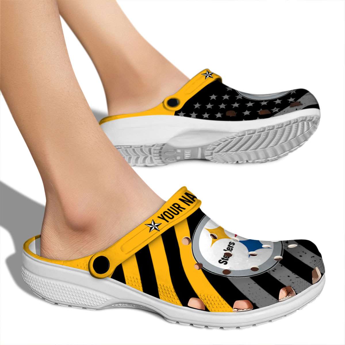 Merchidea Pittsburgh Steelers NFL Sport Crocs Crocband Clogs Shoes Comfortable For Men Women and Kids