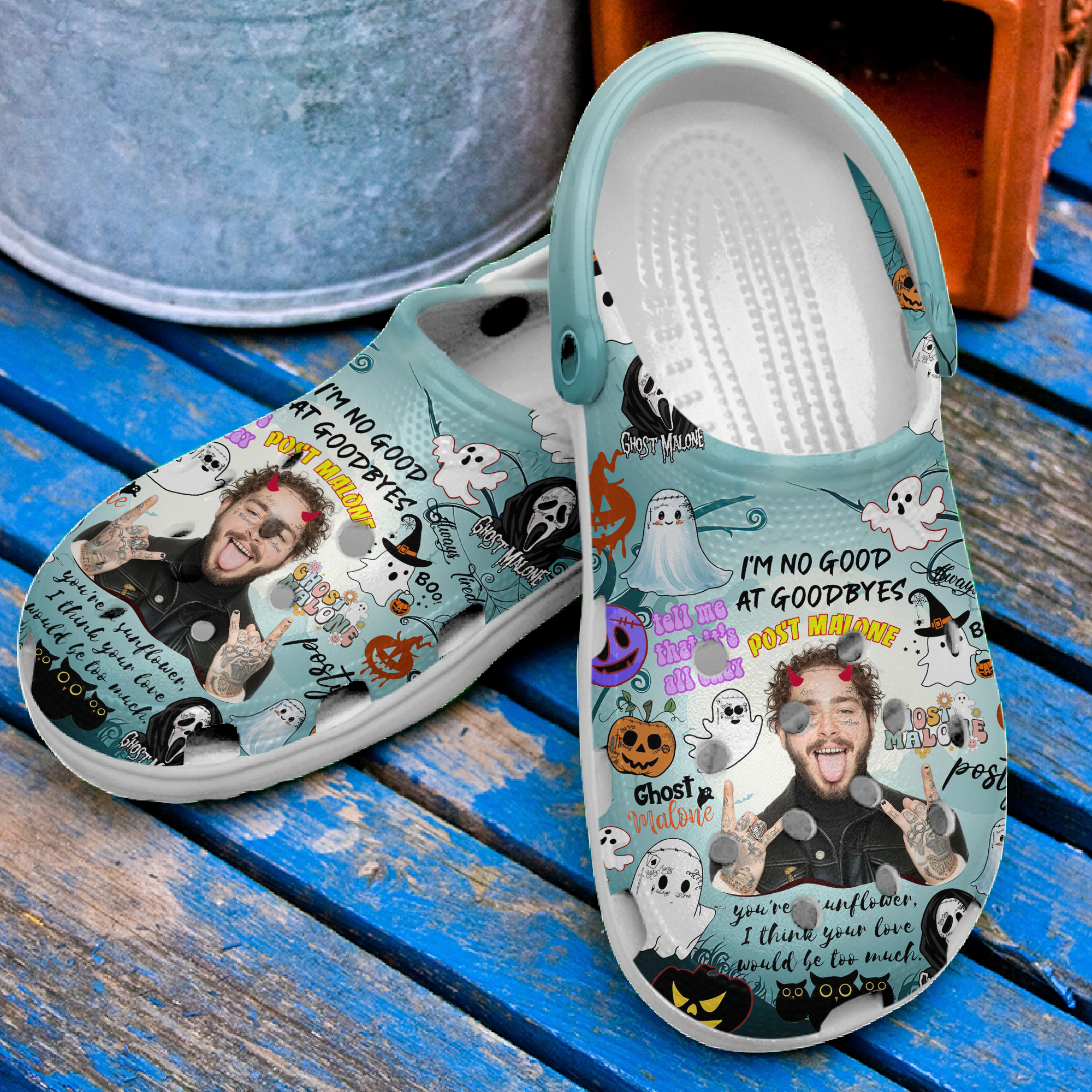 Merchidea Post Malone Music Crocs Crocband Clogs Shoes Comfortable For Men Women and Kids