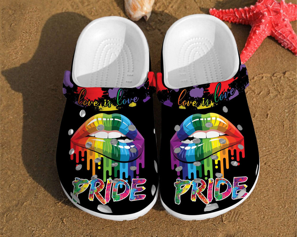 Merchidea Pride Lips Love Is Lgbt Rainbow Rubber clog Shoes Comfy Footwear