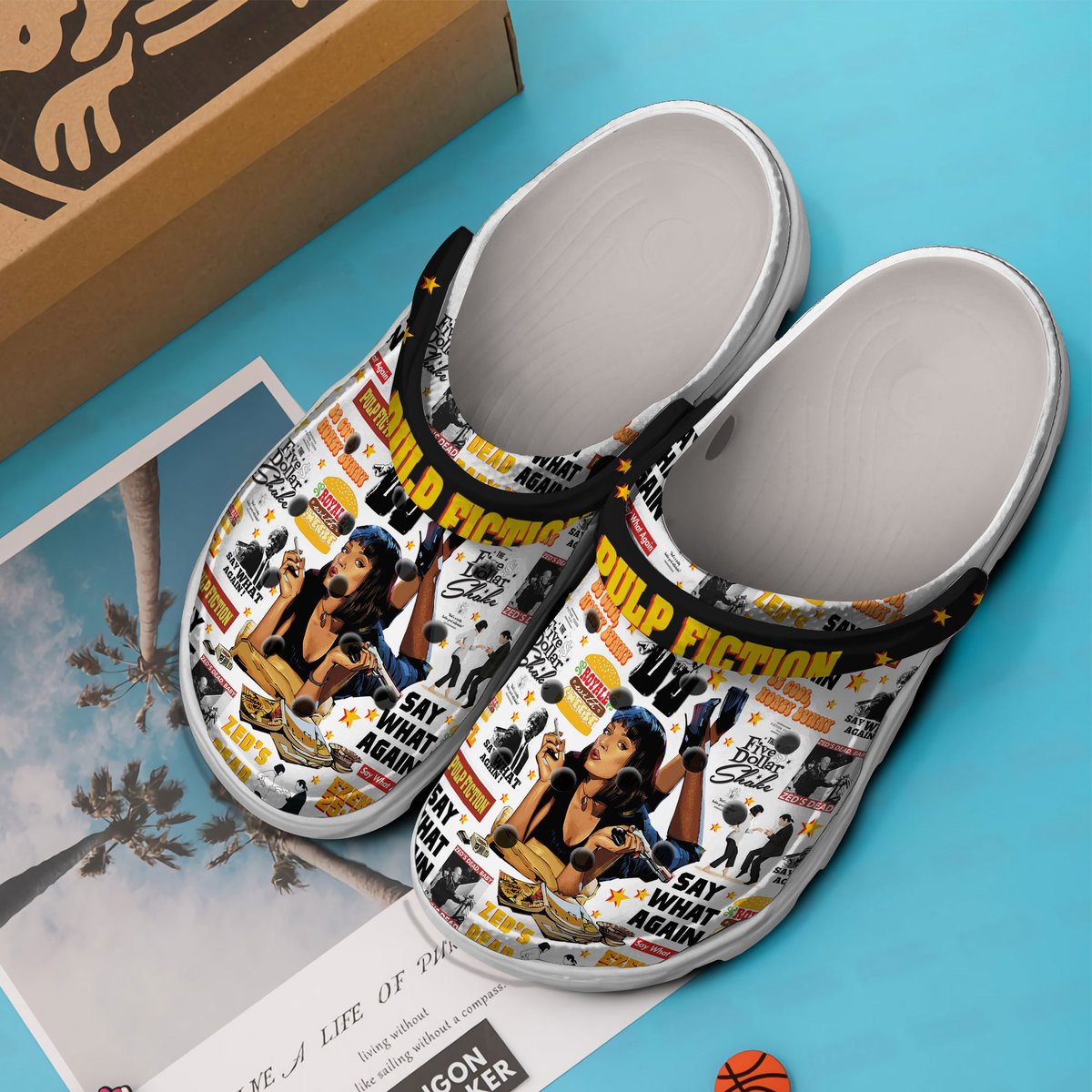 Merchidea Pulp Fiction Movie Crocs Crocband Clogs Shoes Comfortable For Men Women and Kids