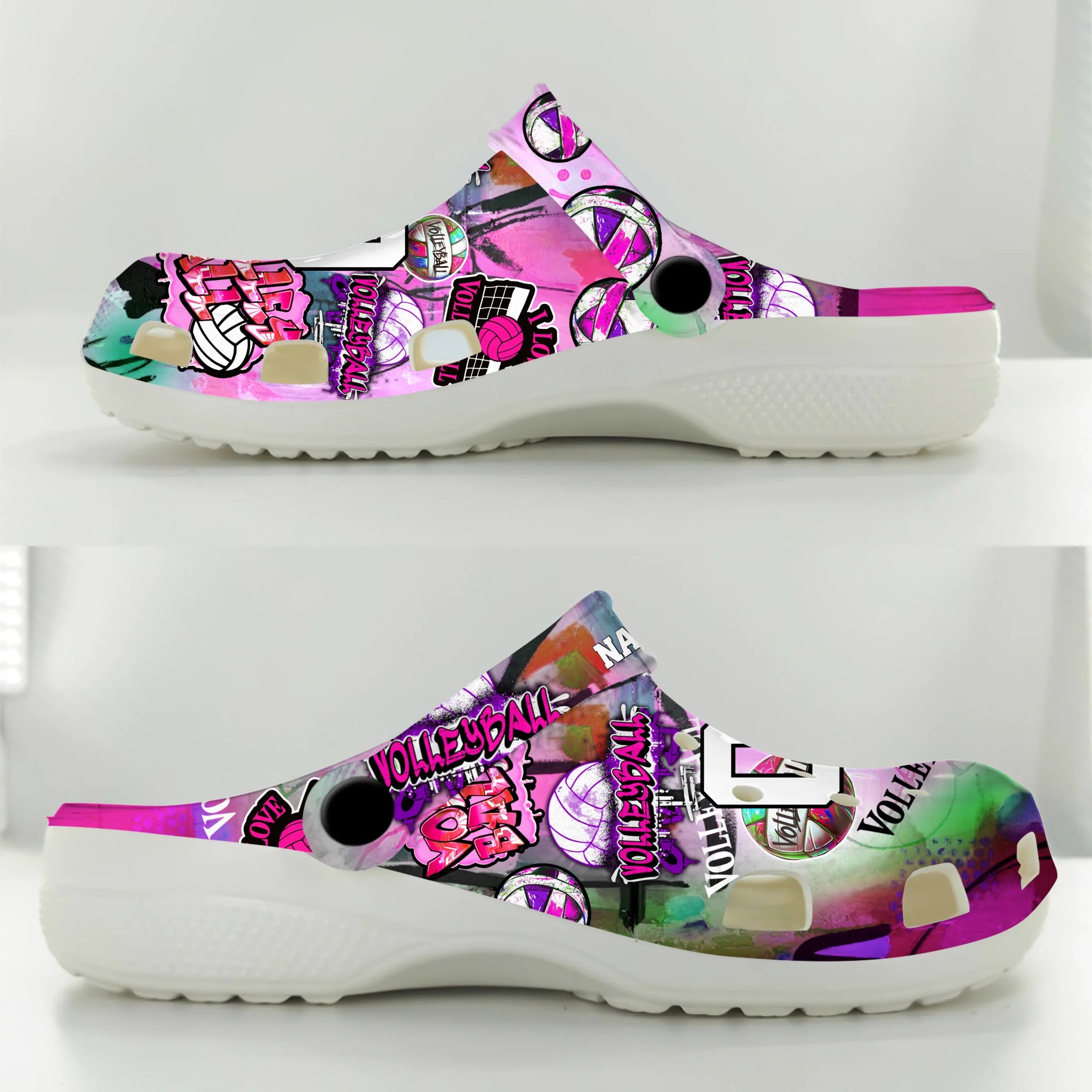 Merchidea Purple Pink Graffiti Volleyball Sport Crocs Crocband Clogs Shoes Comfortable For Men Women and Kids