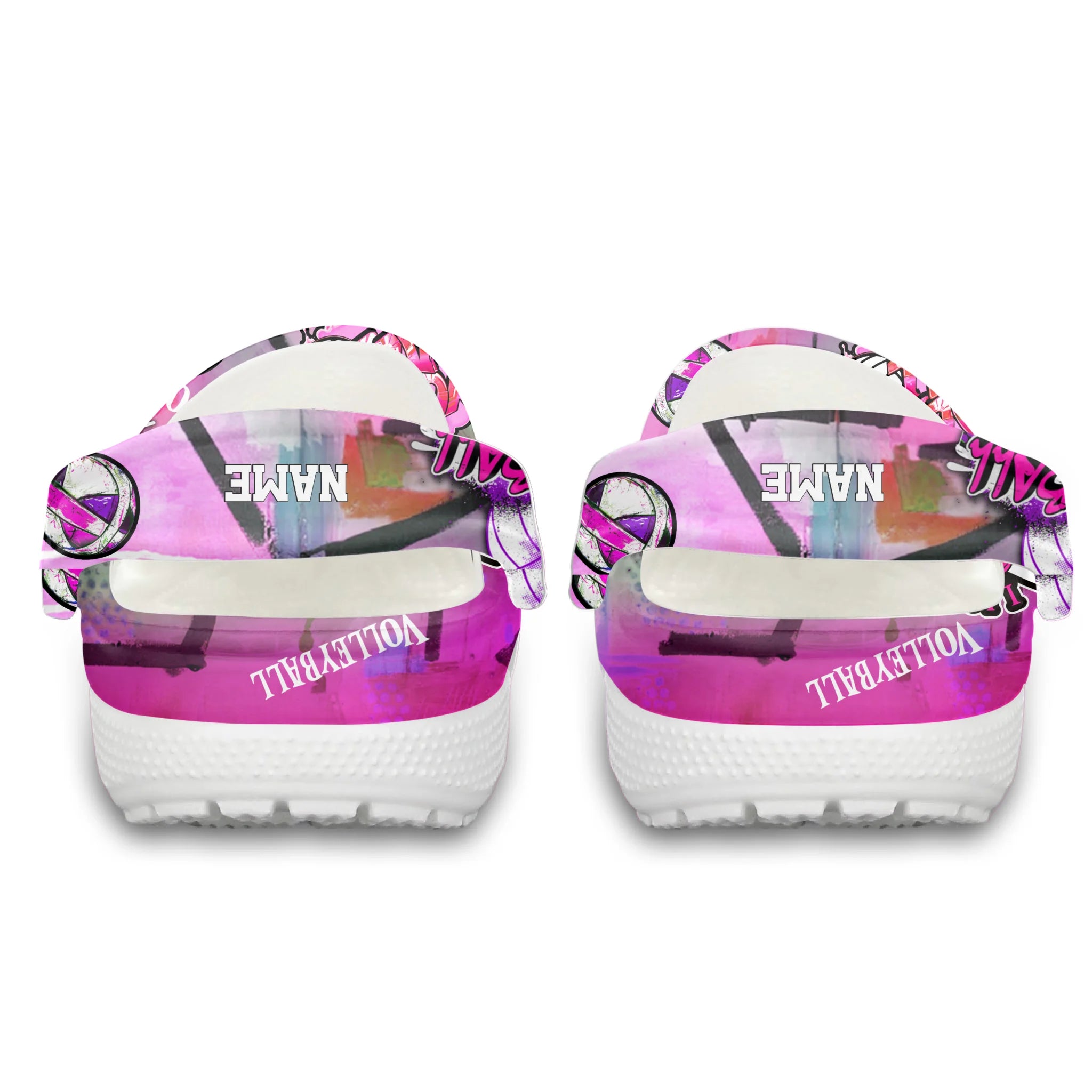 Merchidea Purple Pink Graffiti Volleyball Sport Crocs Crocband Clogs Shoes Comfortable For Men Women and Kids