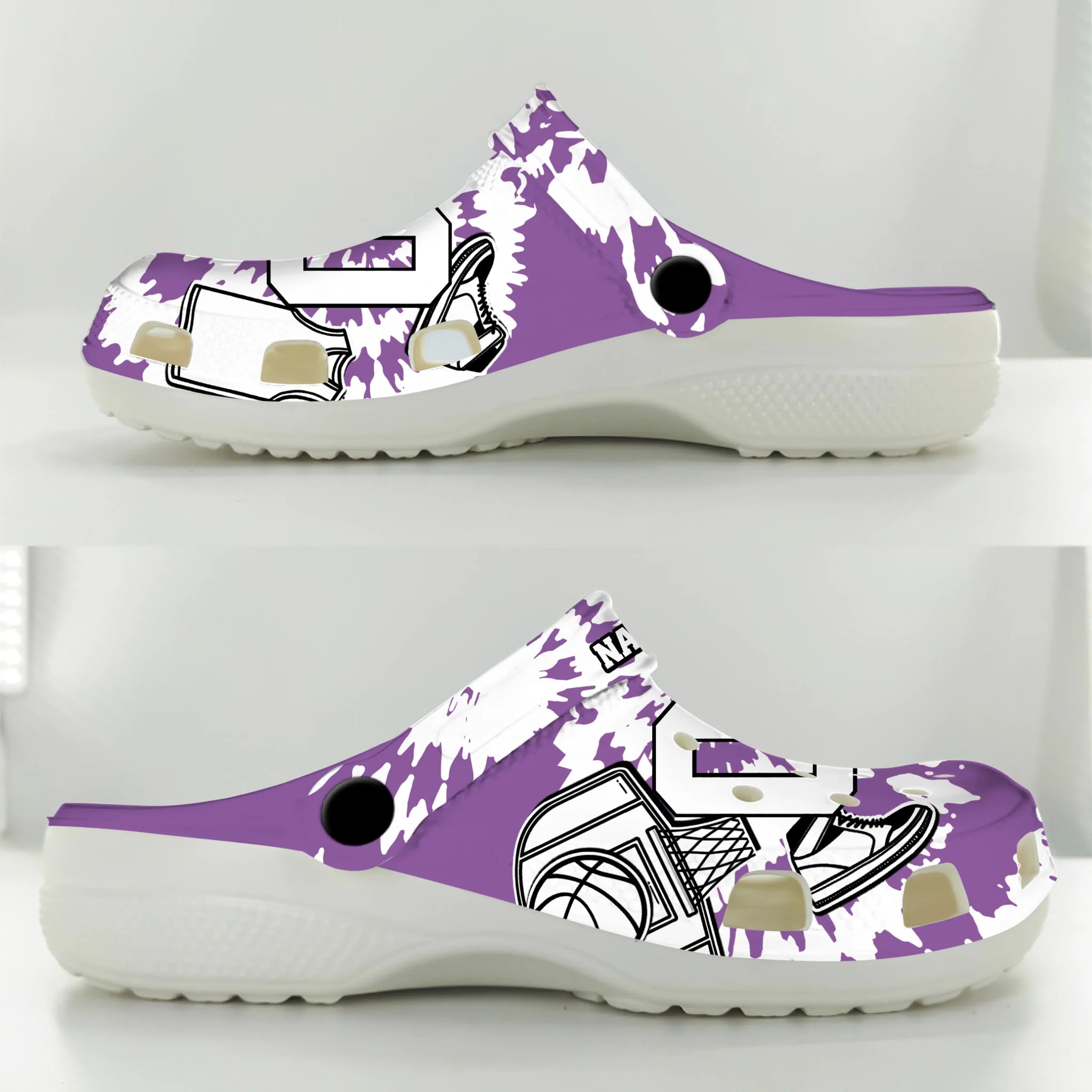 Merchidea Purple Tie-Dye Basketball Sport Crocs Crocband Clogs Shoes Comfortable For Men Women and Kids