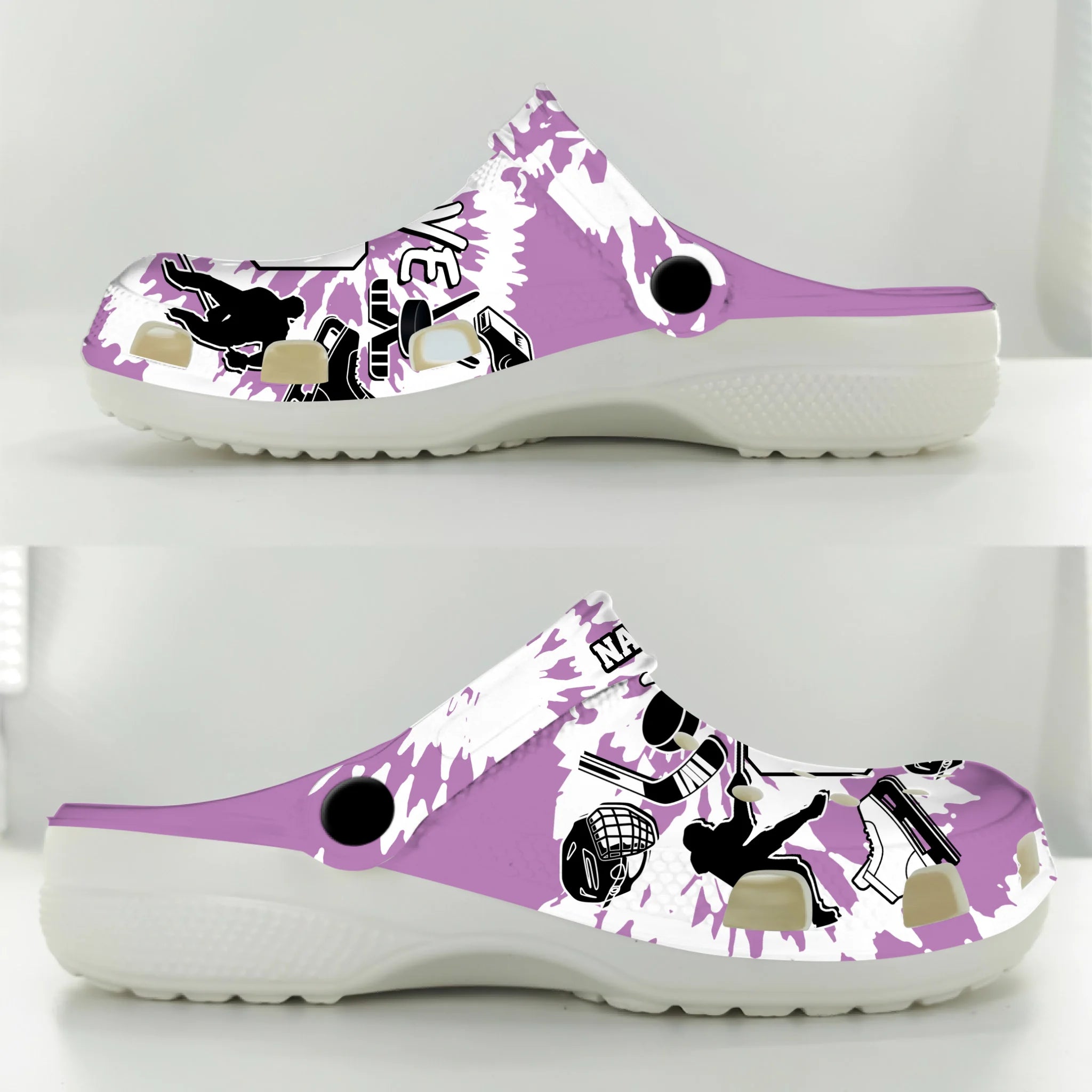 Merchidea Purple Tie-Dye Ice Hockey Sport Crocs Crocband Clogs Shoes Comfortable For Men Women and Kids