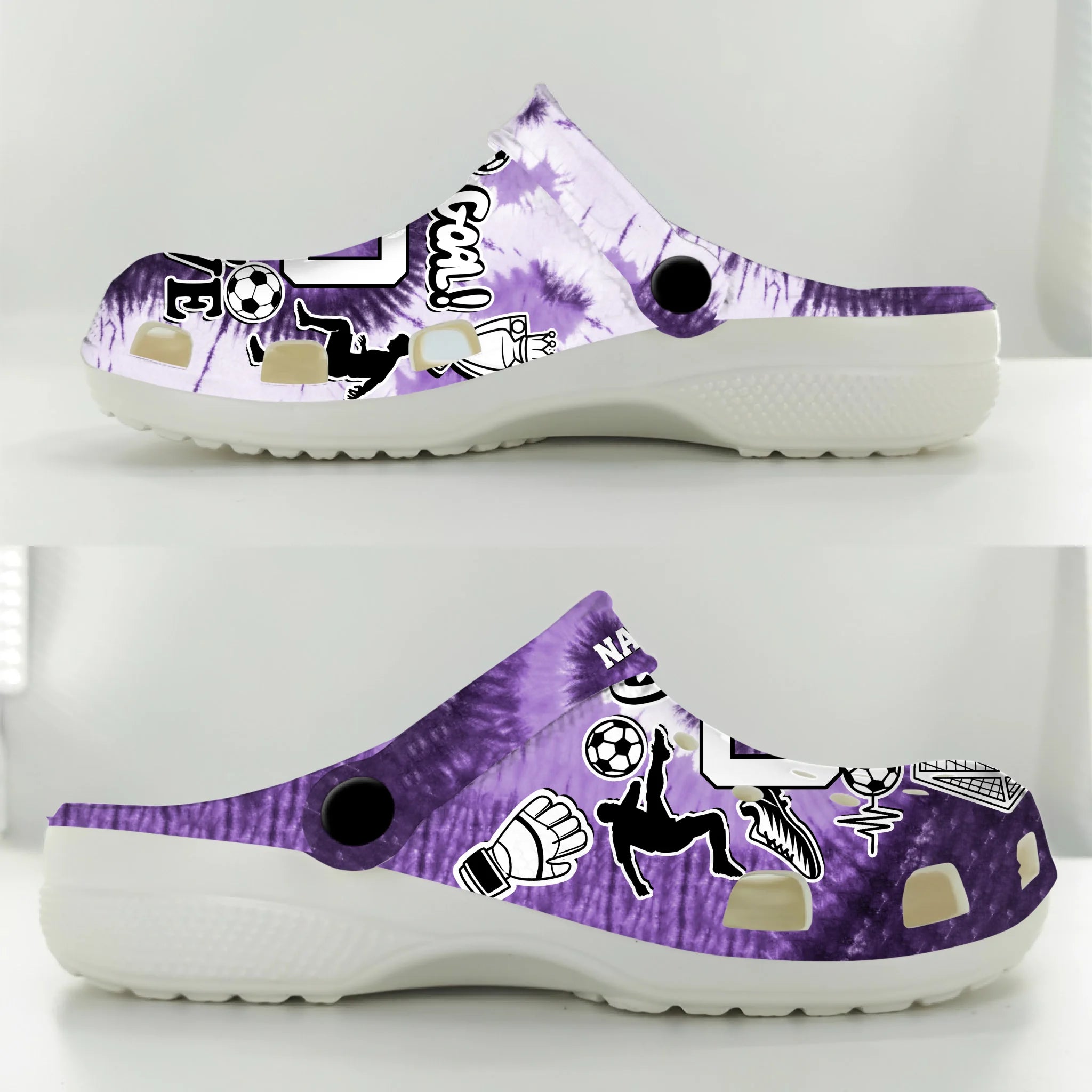 Merchidea Purple Tie-Dye Soccer Sport Crocs Crocband Clogs Shoes Comfortable For Men Women and Kids