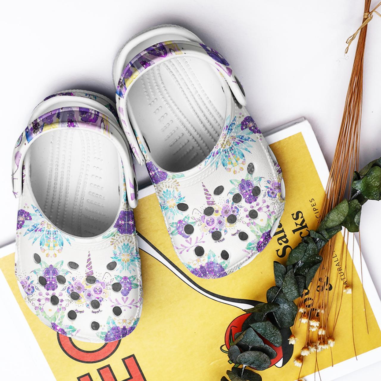 Merchidea Purple Unicorn Crocs Crocband Clogs Shoes Comfortable For Men Women and Kids