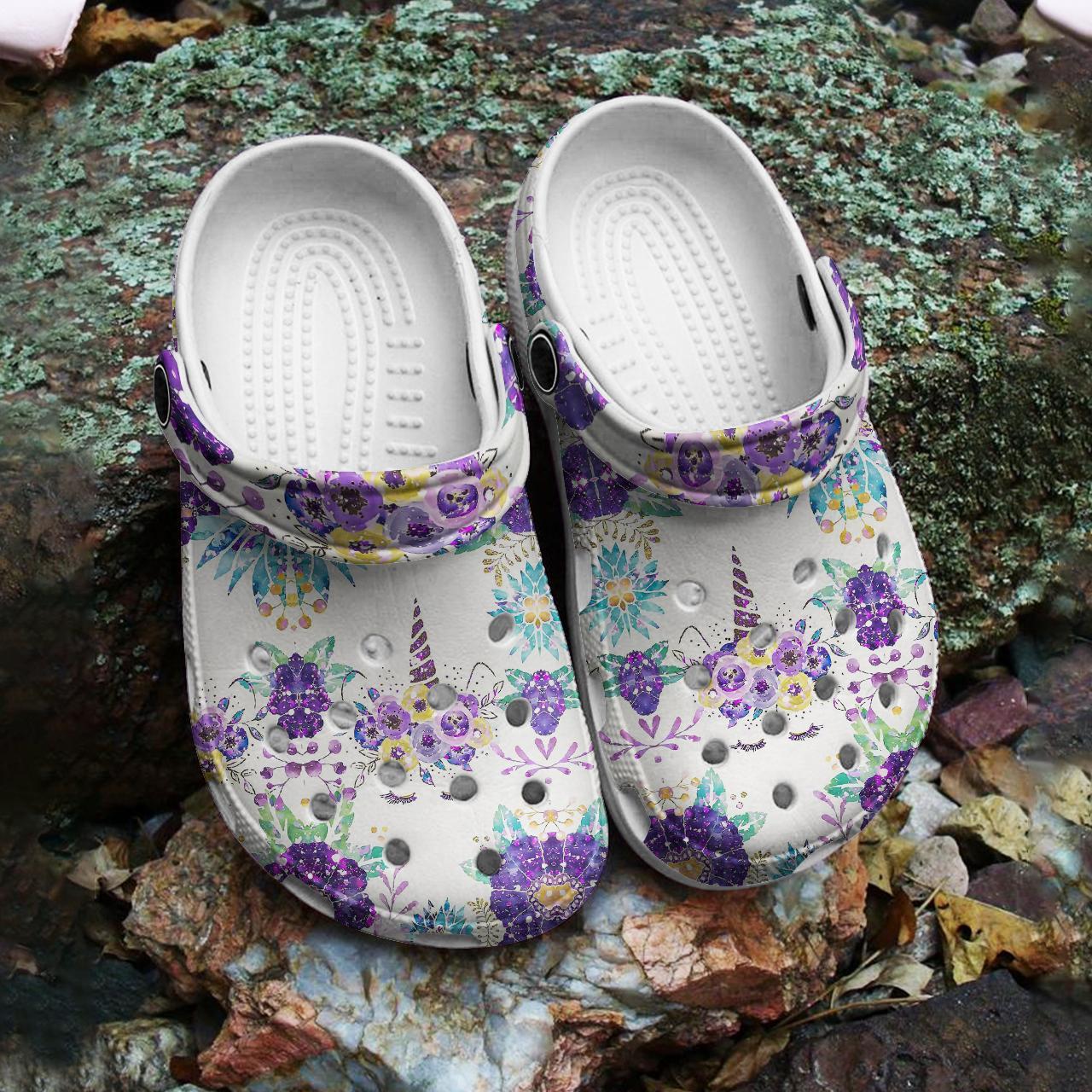 Merchidea Purple Unicorn Crocs Crocband Clogs Shoes Comfortable For Men Women and Kids