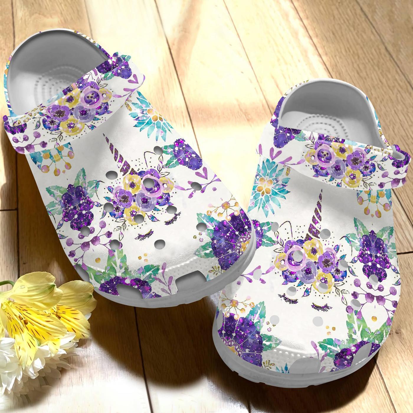 Merchidea Purple Unicorn Crocs Crocband Clogs Shoes Comfortable For Men Women and Kids