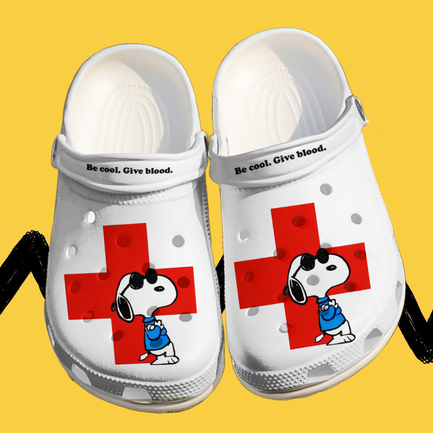 Merchidea Red Cross Be Cool Give Blood Snoopy Custom Name White Clogs Shoes