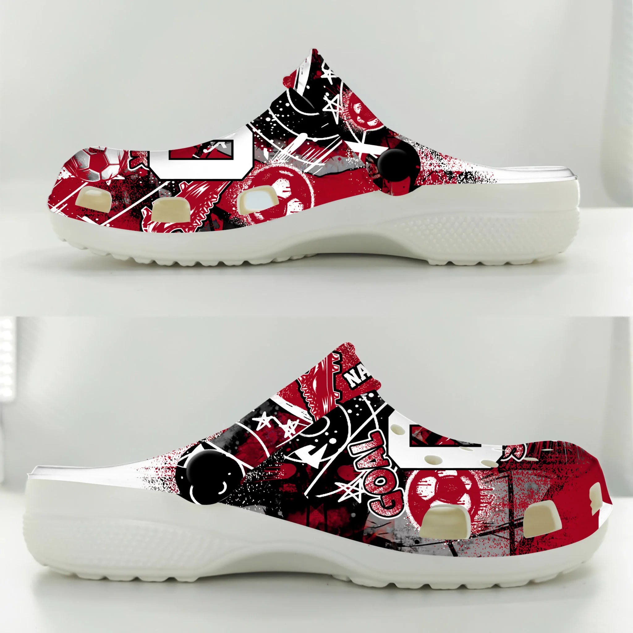 Merchidea Red Graffiti Soccer Sport Crocs Crocband Clogs Shoes Comfortable For Men Women and Kids