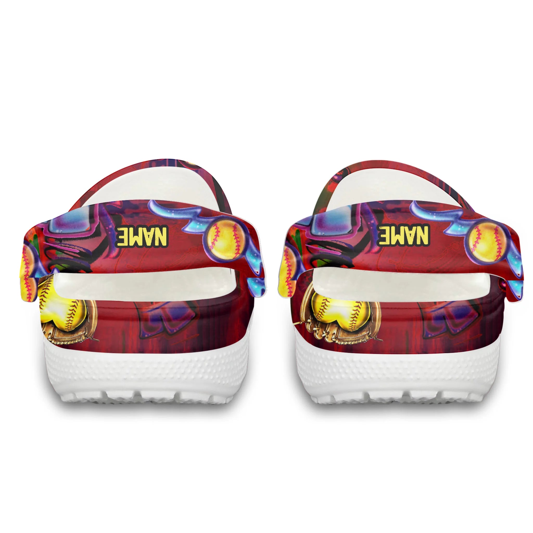 Merchidea Red Graffiti Softball Sport Crocs Crocband Clogs Shoes Comfortable For Men Women and Kids