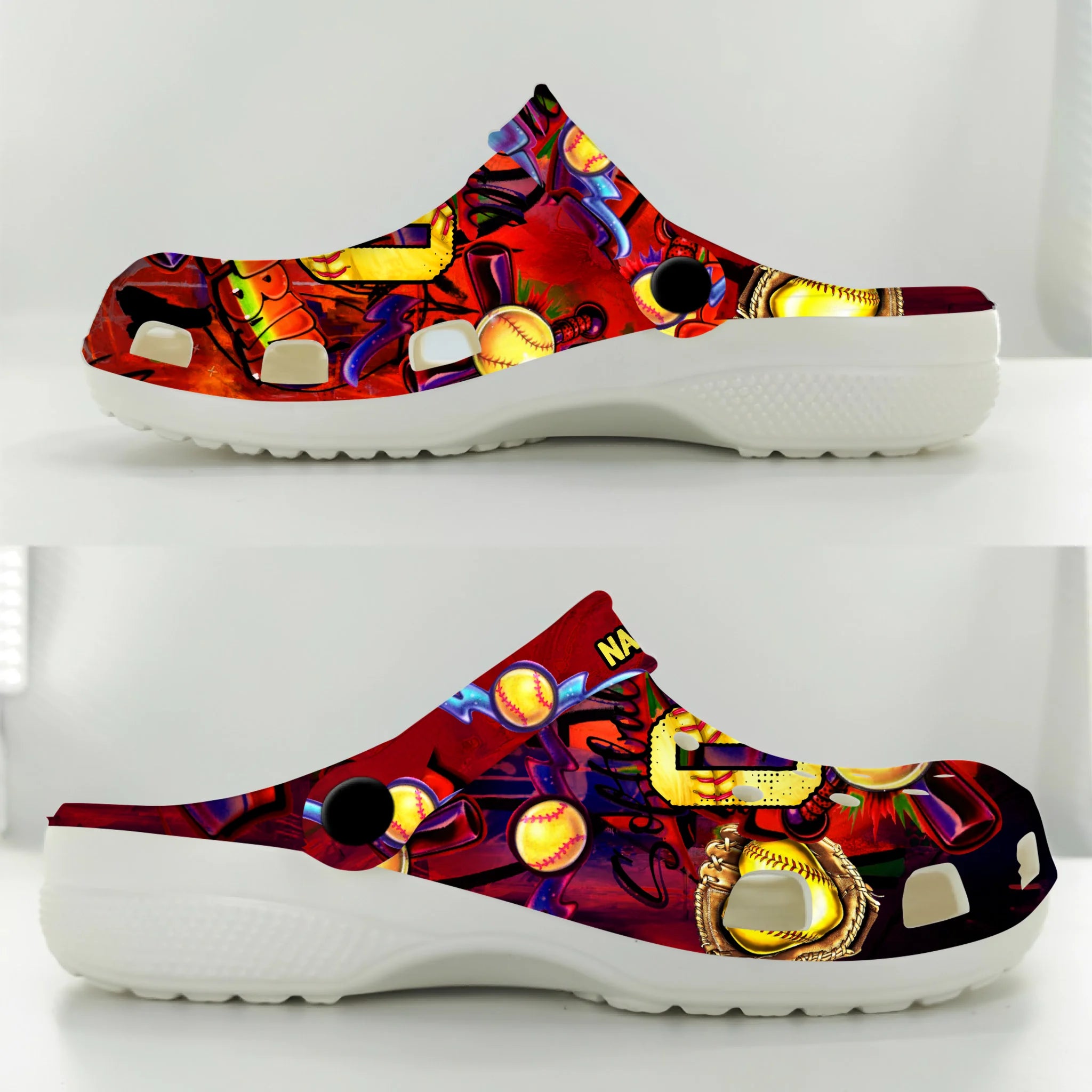 Merchidea Red Graffiti Softball Sport Crocs Crocband Clogs Shoes Comfortable For Men Women and Kids