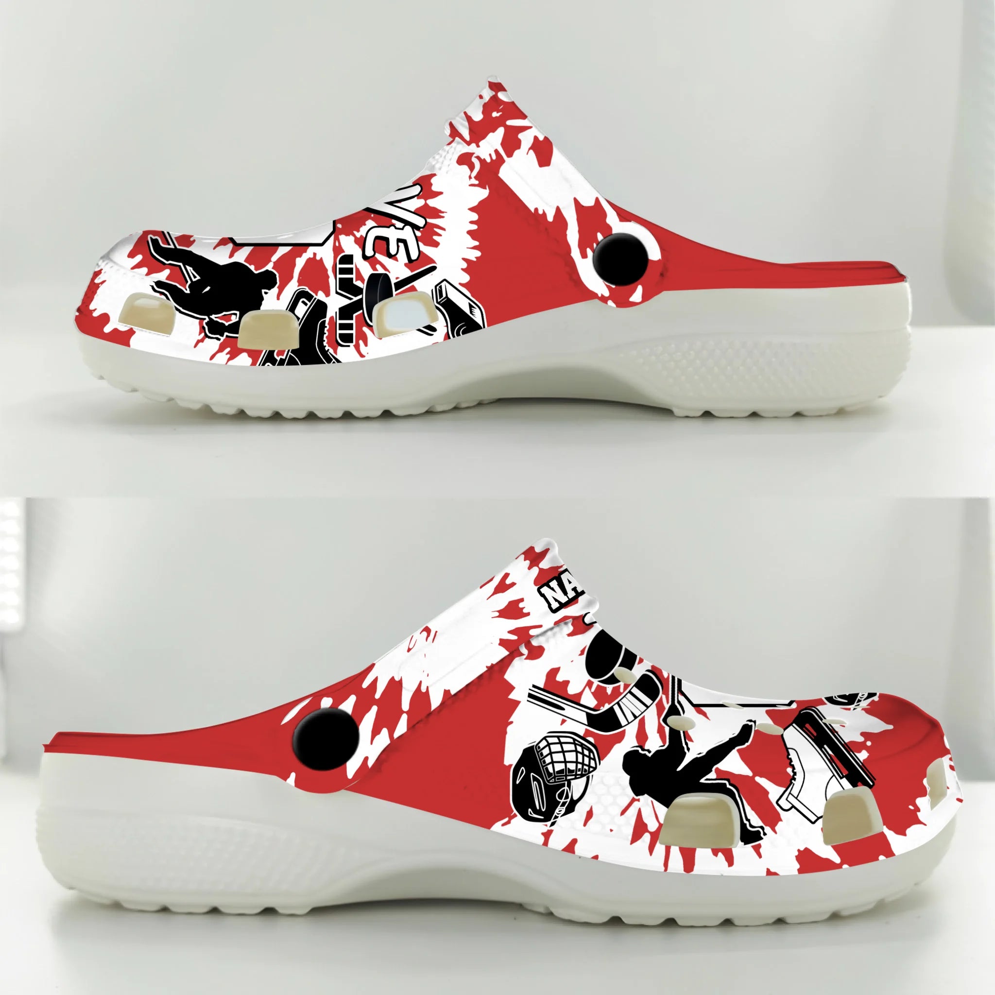 Merchidea Red Tie-Dye Ice Hockey Sport Crocs Crocband Clogs Shoes Comfortable For Men Women and Kids