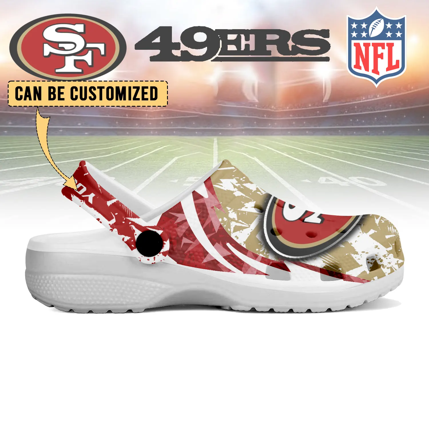 Merchidea San Francisco 49ers NFL Crocs Crocband Clogs Shoes Comfortable For Men Women and Kids