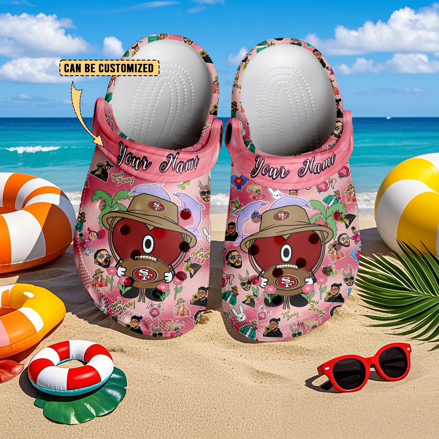 Merchidea San Francisco 49ers x Bad Bunny Crocs Crocband Clogs Shoes Comfortable For Men Women and Kids