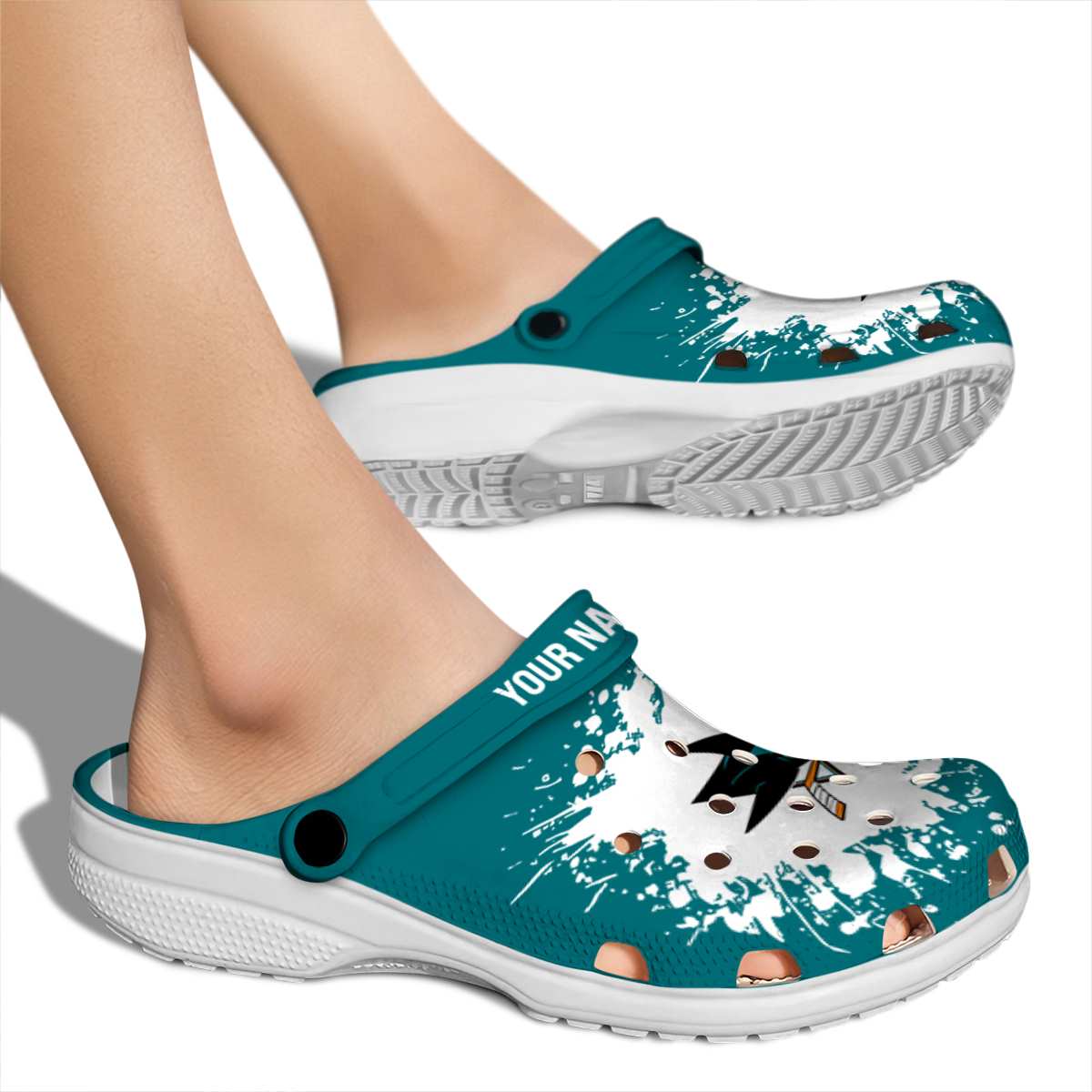 Merchidea San Jose Sharks NHL Sport Crocs Crocband Clogs Shoes Comfortable For Men Women and Kids