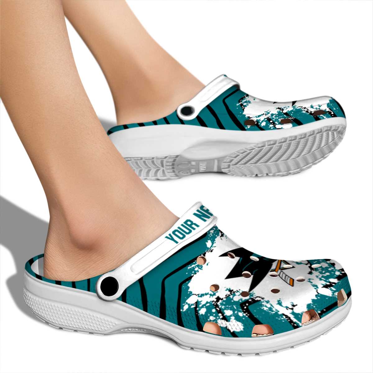 Merchidea San Jose Sharks NHL Sport Crocs Crocband Clogs Shoes Comfortable For Men Women and Kids