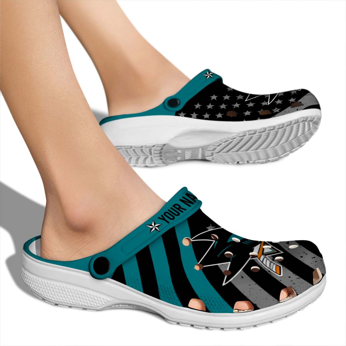 Merchidea San Jose Sharks NHL Sport Crocs Crocband Clogs Shoes Comfortable For Men Women and Kids
