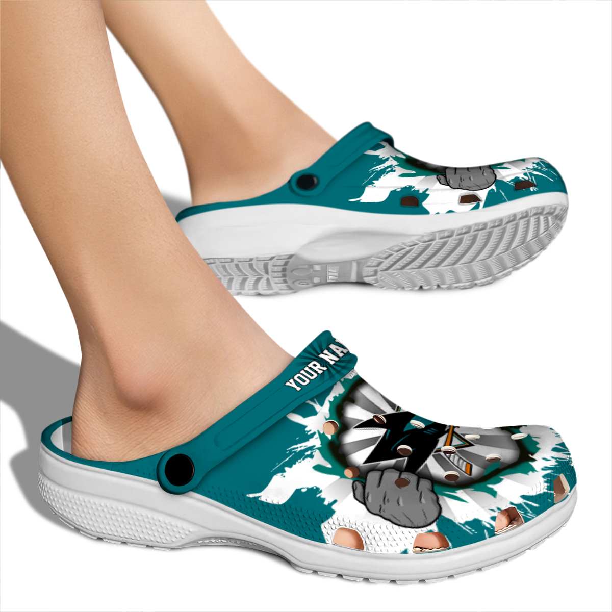 Merchidea San Jose Sharks NHL Sport Crocs Crocband Clogs Shoes Comfortable For Men Women and Kids