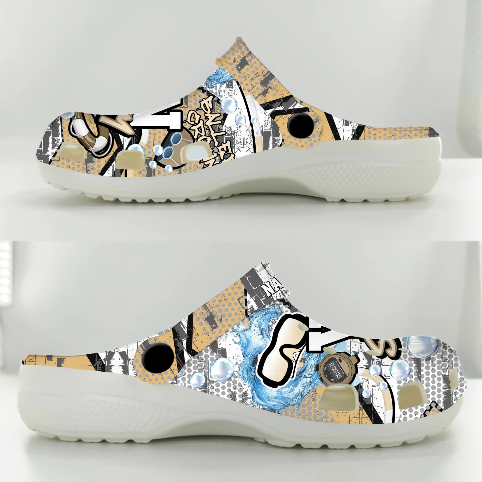 Merchidea Sand Graffiti Swimming Sport Crocs Crocband Clogs Shoes Comfortable For Men Women and Kids