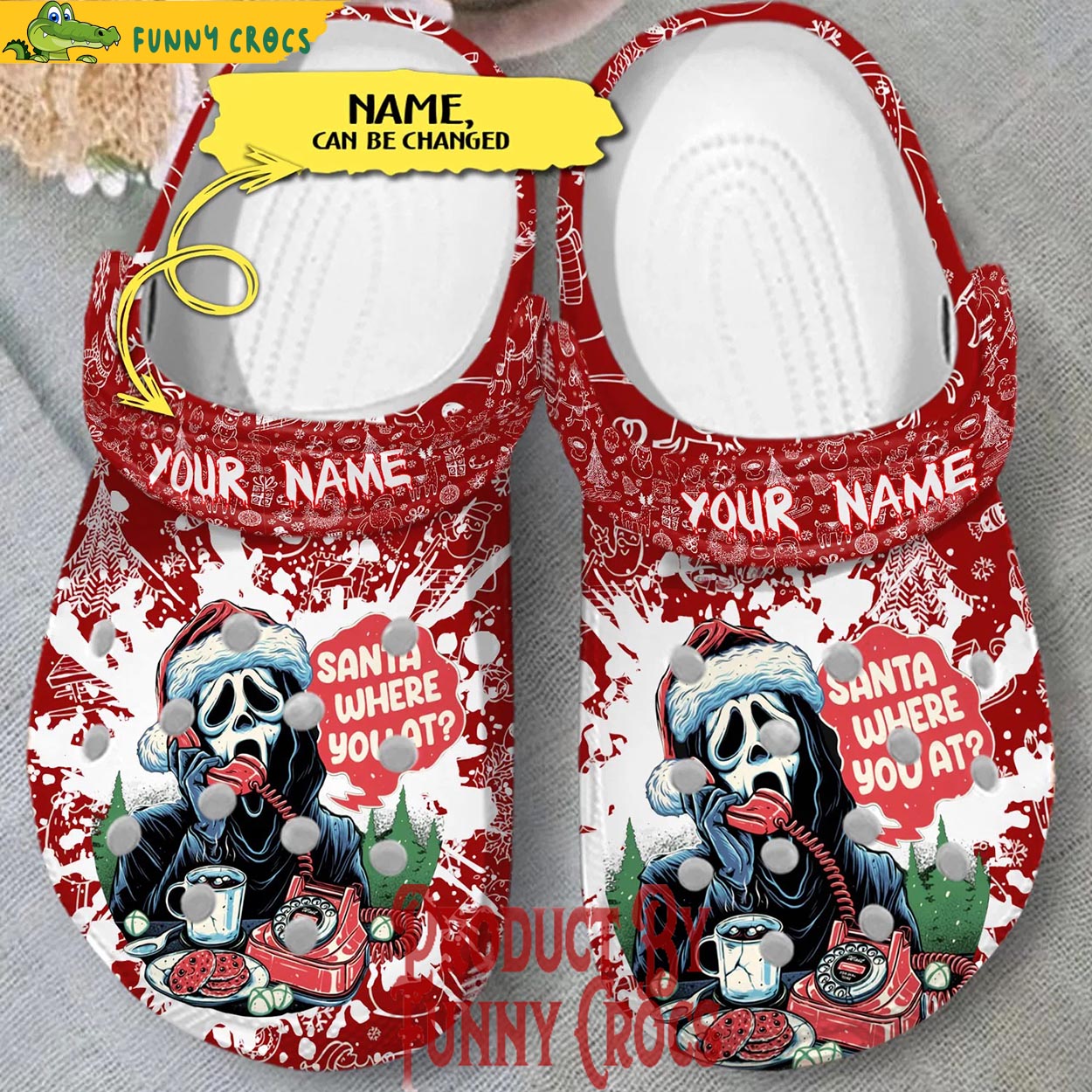 Merchidea Scream Ghostface Santa Movie Christmas Crocs Crocband Clogs Shoes Comfortable For Men Women and Kids