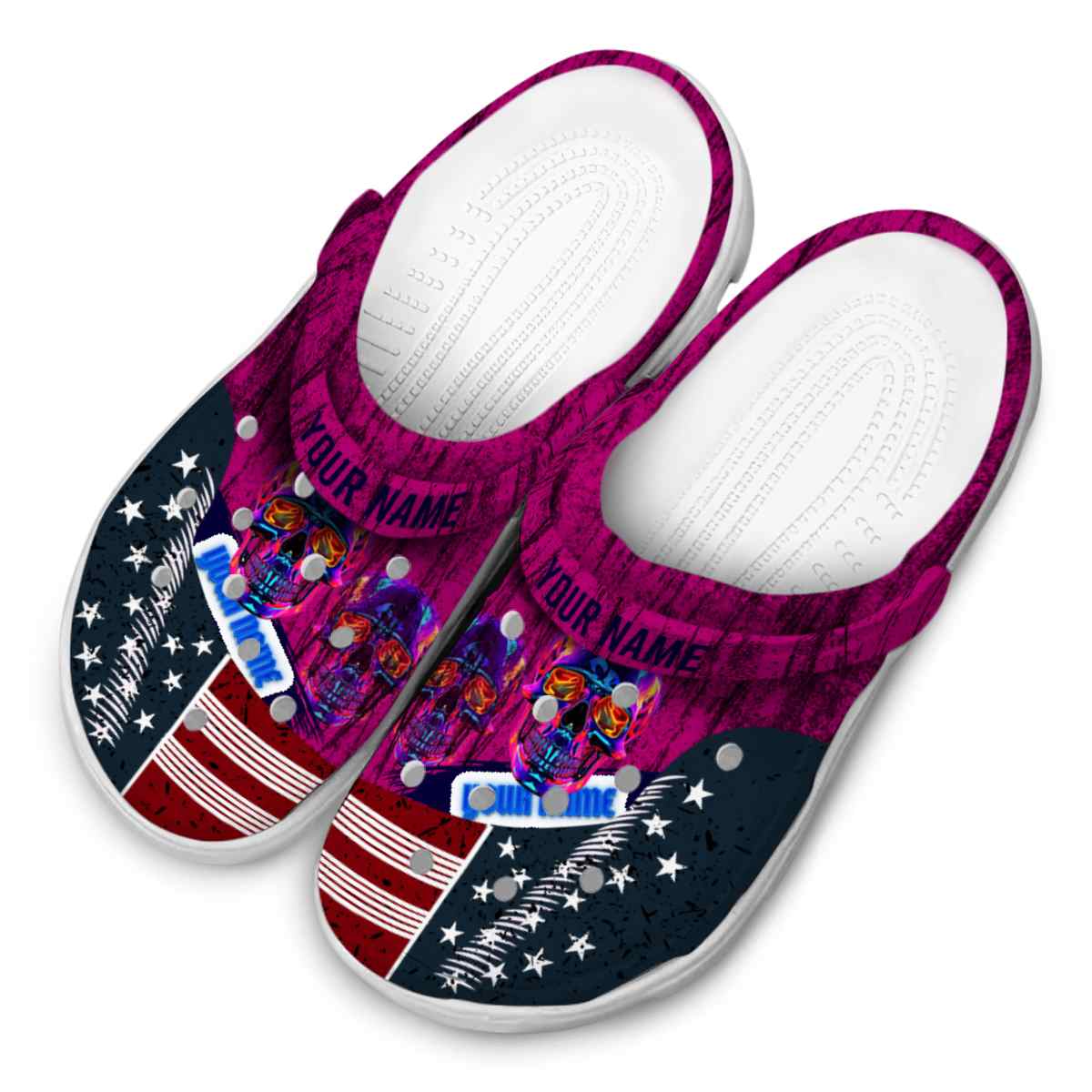 Merchidea Skull Neon Crocs Crocband Clogs Shoes Comfortable For Men Women and Kids