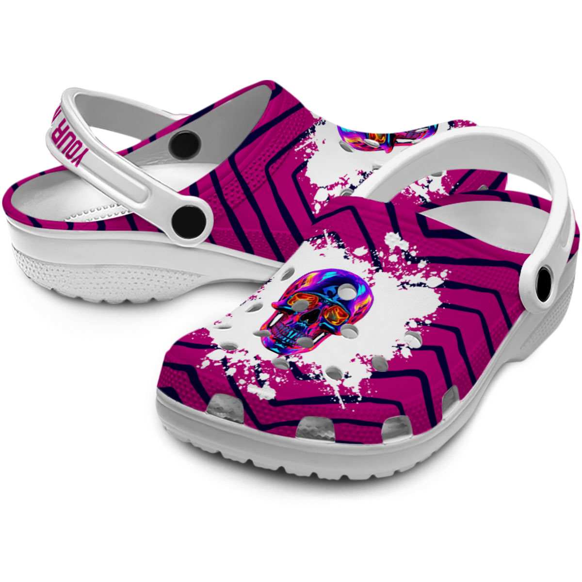Merchidea Skull Neon Crocs Crocband Clogs Shoes Comfortable For Men Women and Kids