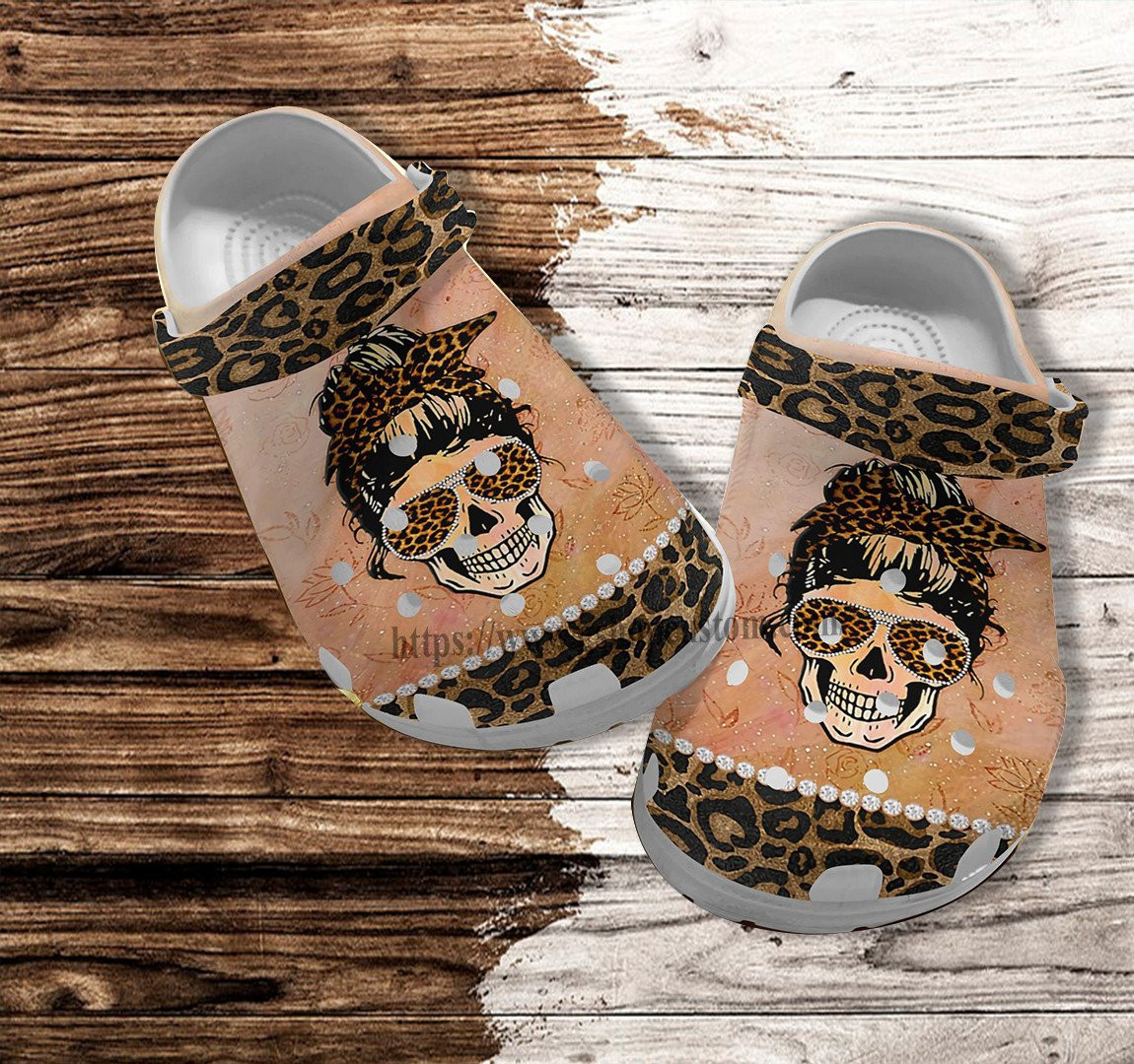 Merchidea Skull Women Leopard Skin Croc Shoes Gift Old Lady- Classic Clogs Shoes