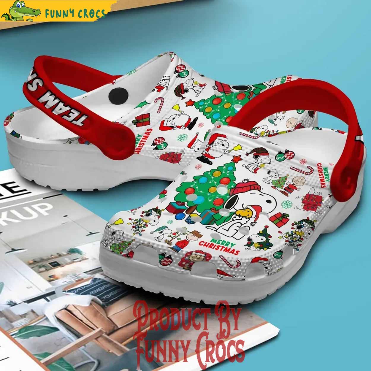 Merchidea Snoopy Cartoon Christmas Crocs Crocband Clogs Shoes Comfortable For Men Women and Kids