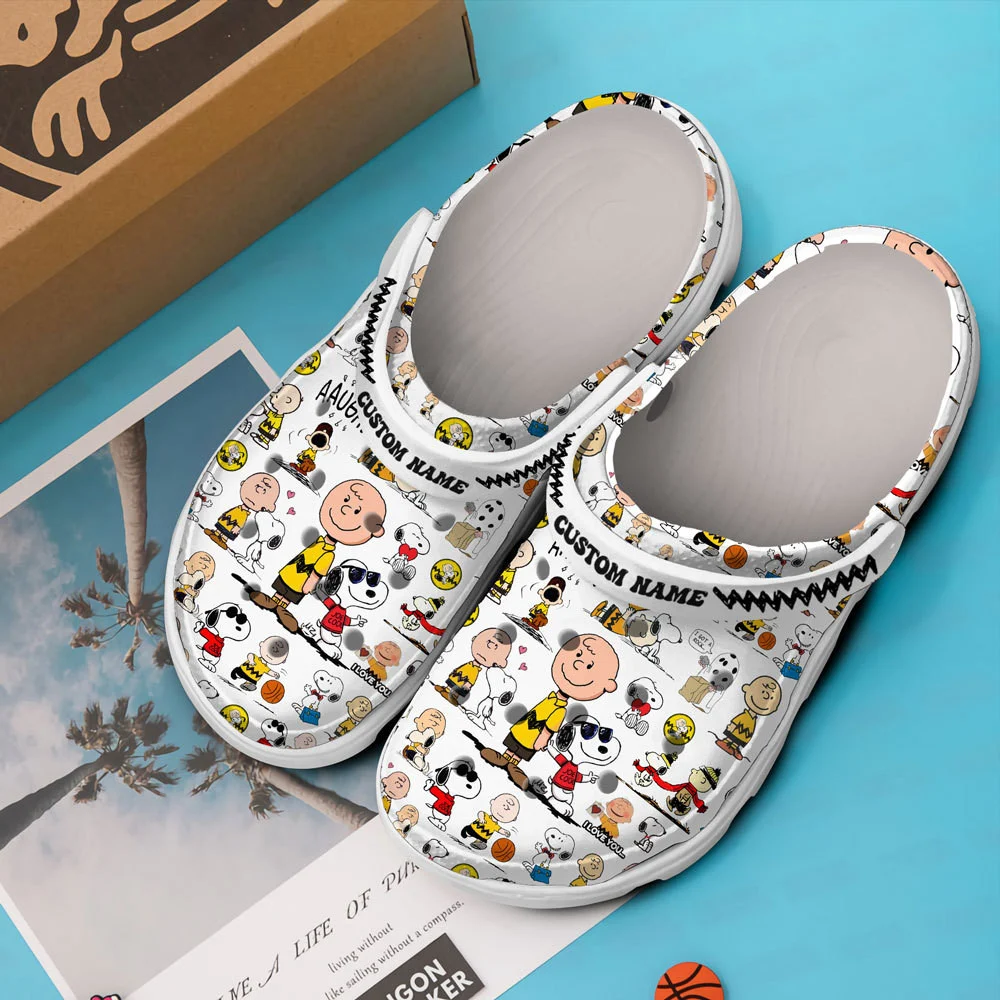Merchidea Snoopy Peanuts Cartoon Crocs Crocband Clogs Shoes Custom Name For Men Women and Kids