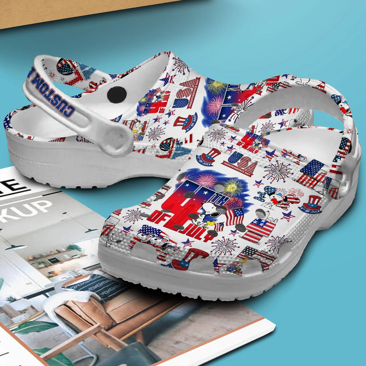Merchidea Snoopy Peanuts July 4 Independence Day Cartoon Crocs Crocband Clogs Shoes Custom Name For Men Women and Kids