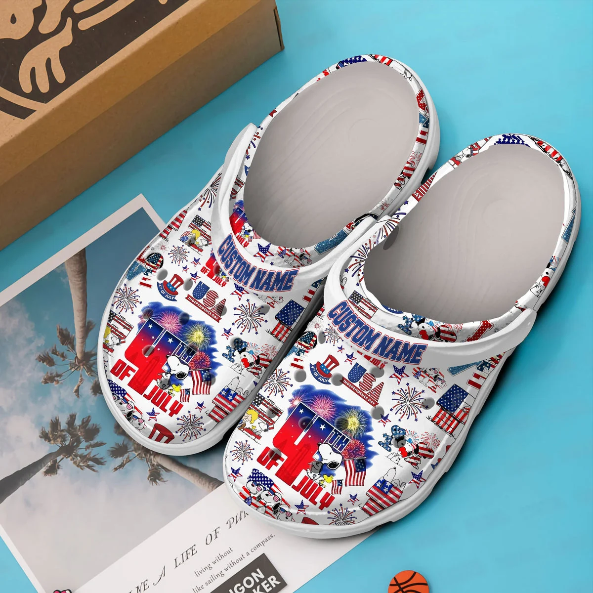 Merchidea Snoopy Peanuts July 4 Independence Day Cartoon Crocs Crocband Clogs Shoes Custom Name For Men Women and Kids