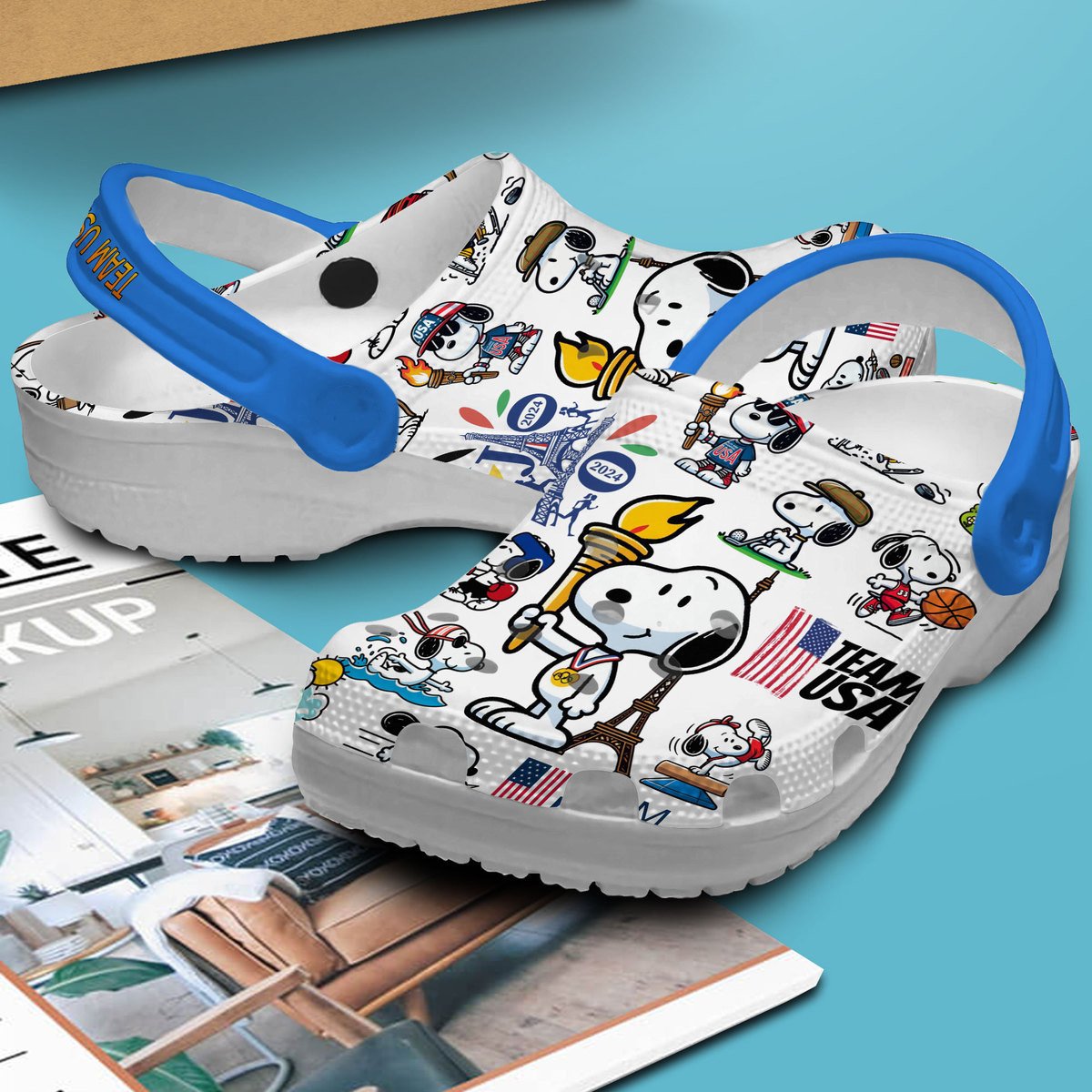 Merchidea Snoopy USA Team 2024 Cartoon Crocs Crocband Clogs Shoes Comfortable For Men Women and Kids