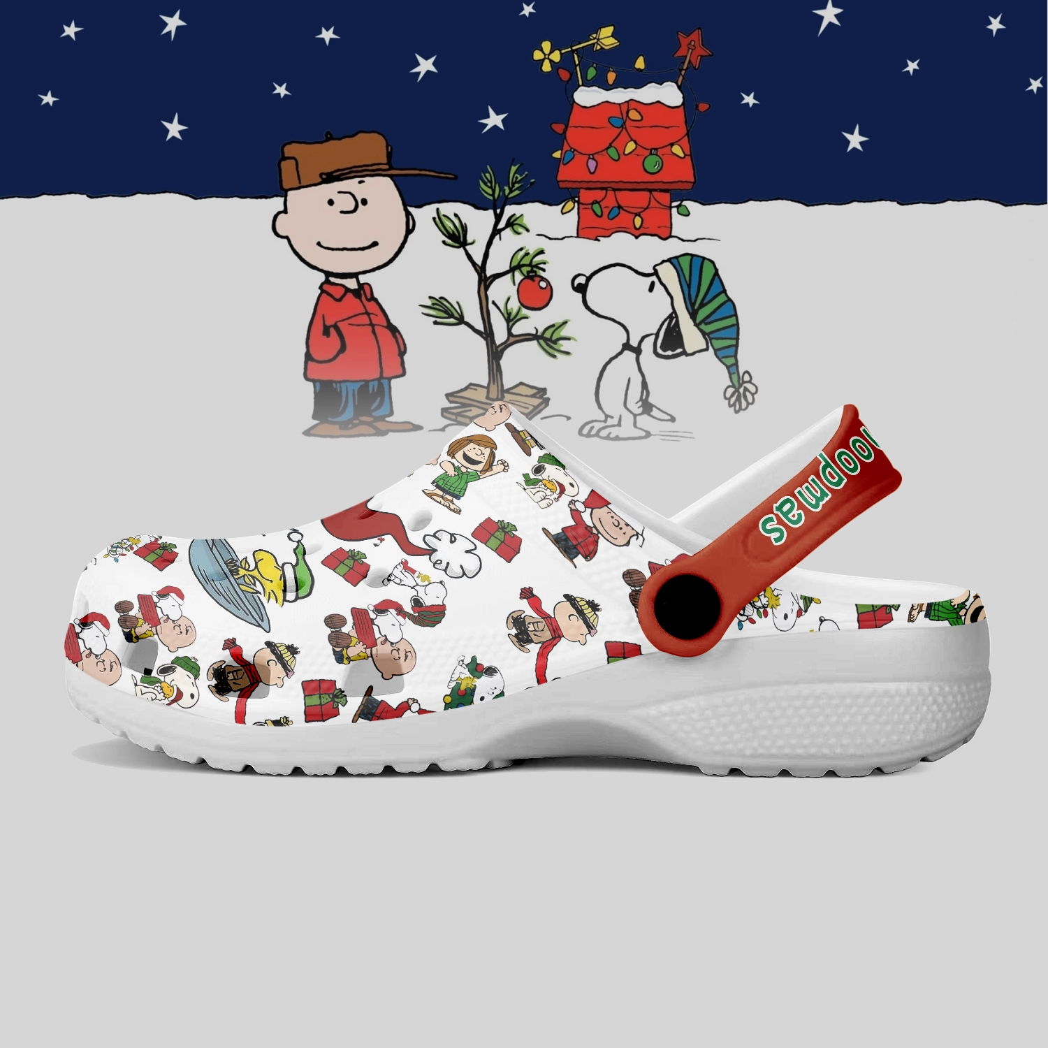 Merchidea Snoopy x Christmas Crocs Crocband Clogs Shoes Comfortable For Men Women and Kids