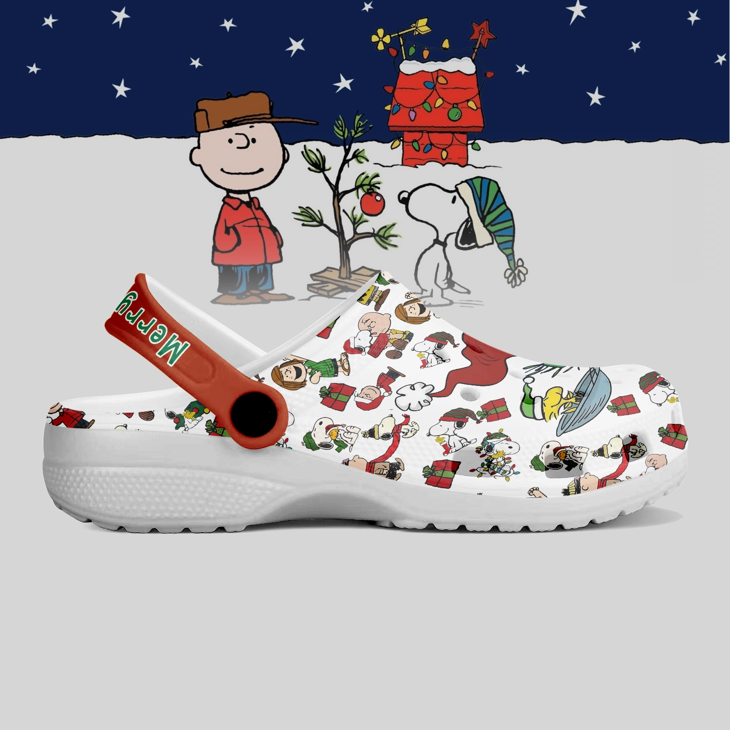 Merchidea Snoopy x Christmas Crocs Crocband Clogs Shoes Comfortable For Men Women and Kids