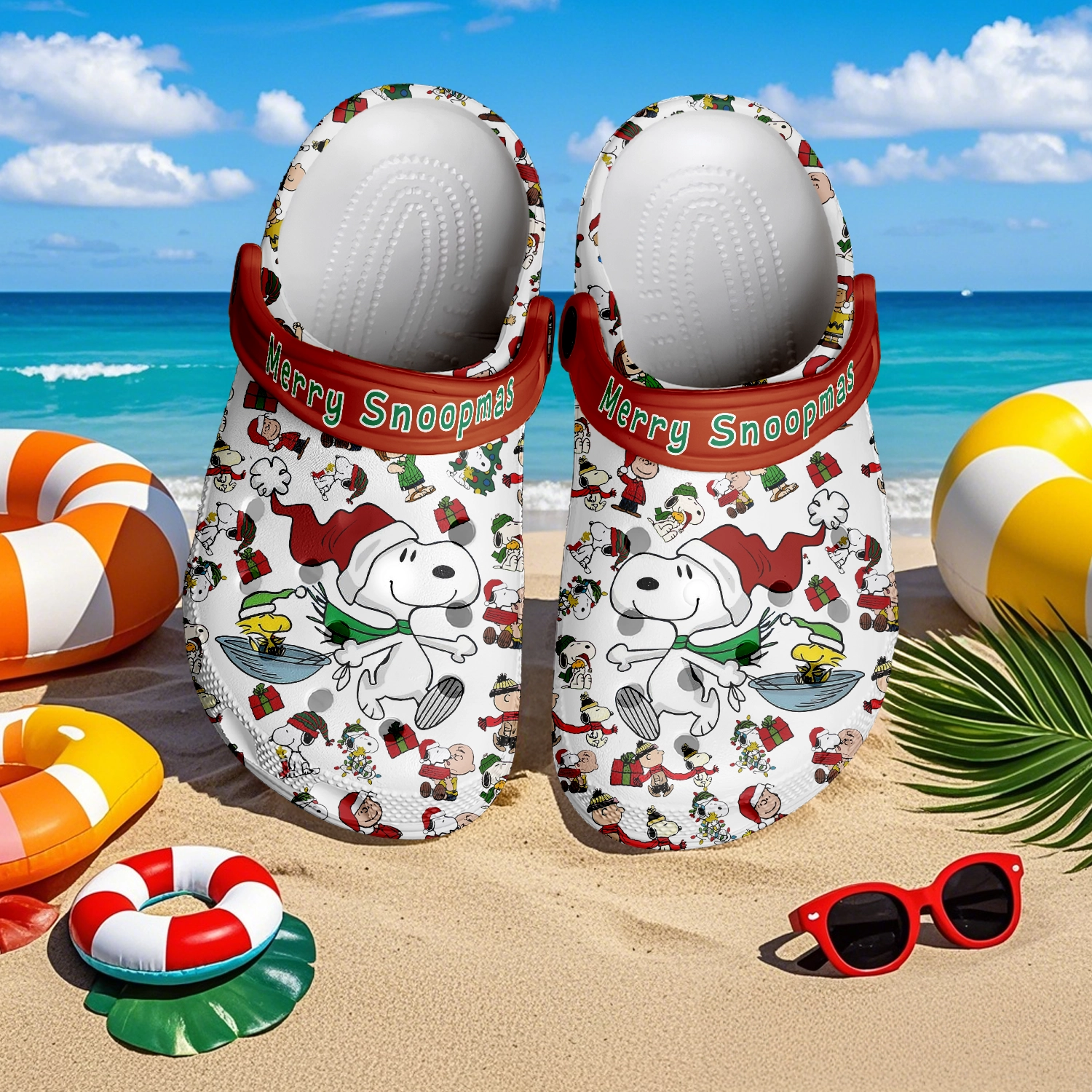 Merchidea Snoopy x Christmas Crocs Crocband Clogs Shoes Comfortable For Men Women and Kids