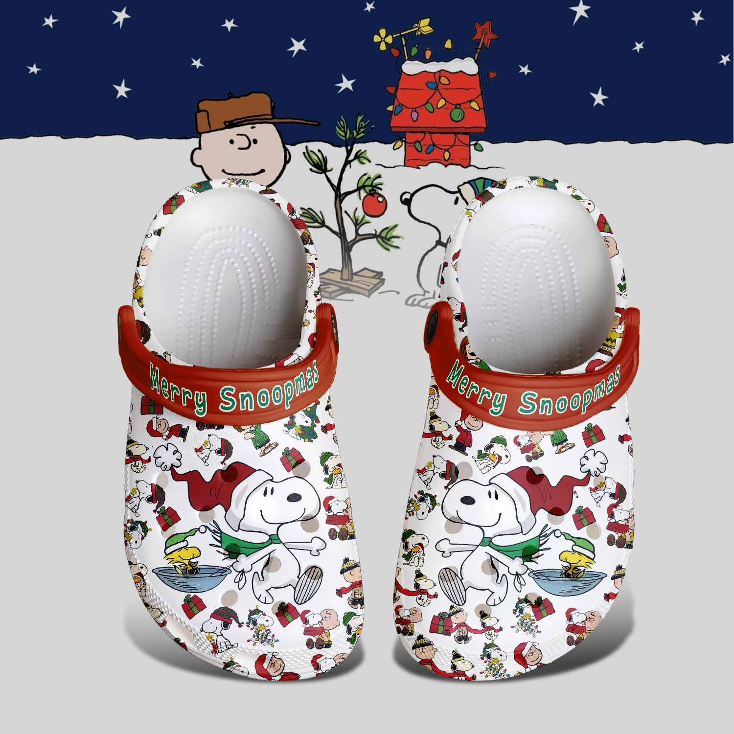 Merchidea Snoopy x Christmas Crocs Crocband Clogs Shoes Comfortable For Men Women and Kids