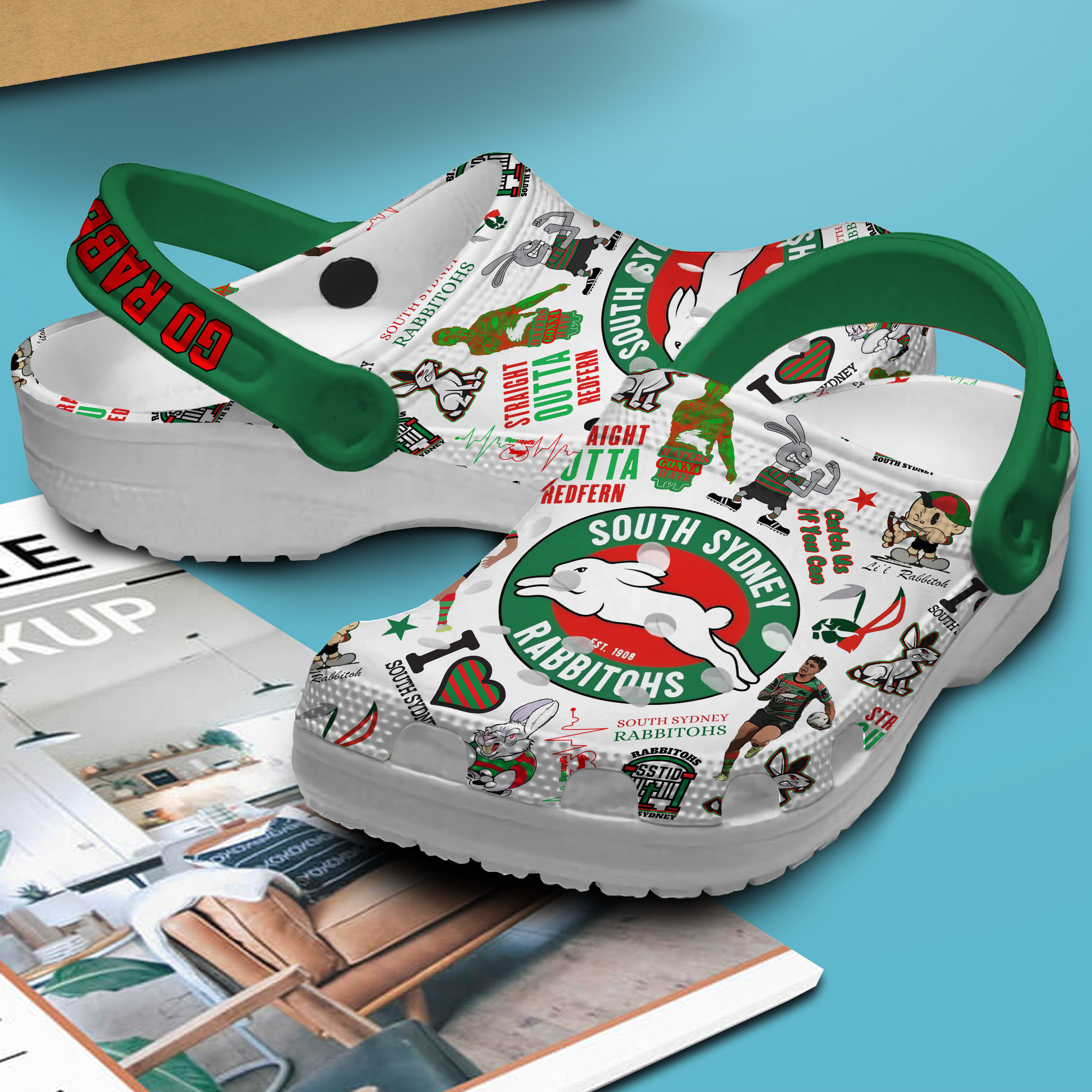 Merchidea South Sydney Rabbitohs NRL Sport Crocs Crocband Clogs Shoes Comfortable For Men Women and Kids