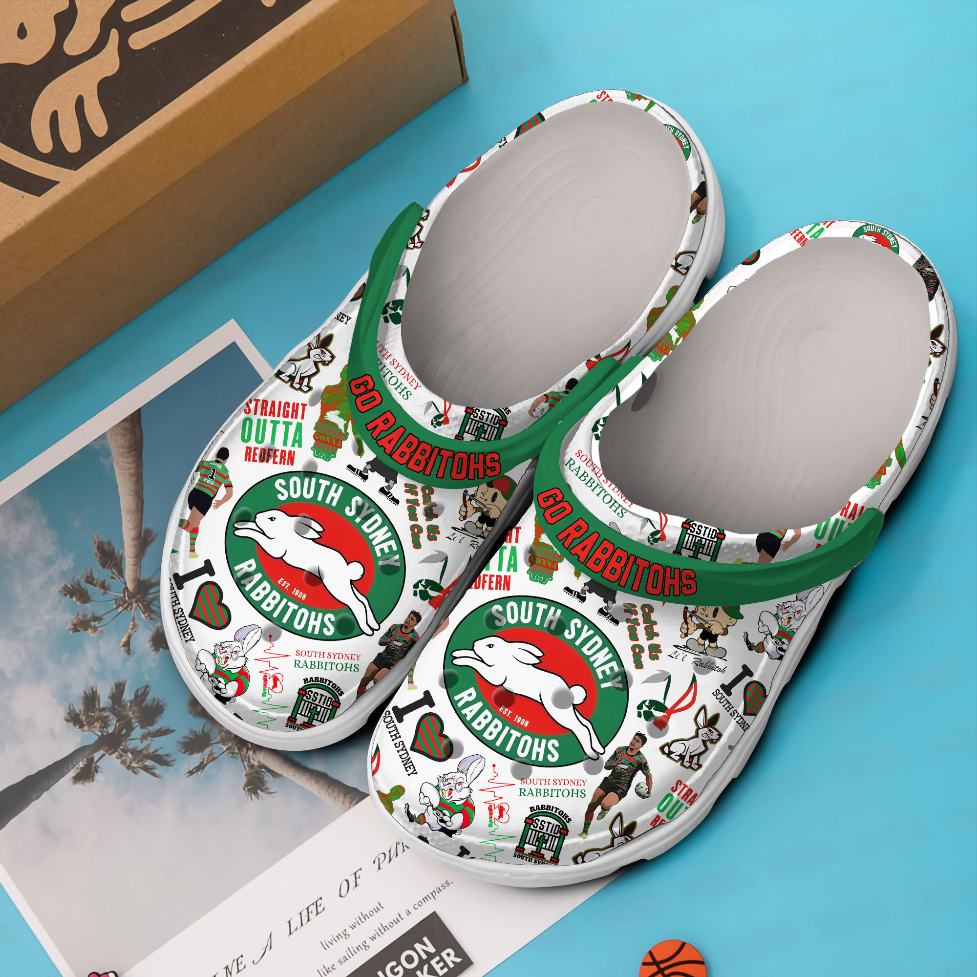 Merchidea South Sydney Rabbitohs NRL Sport Crocs Crocband Clogs Shoes Comfortable For Men Women and Kids