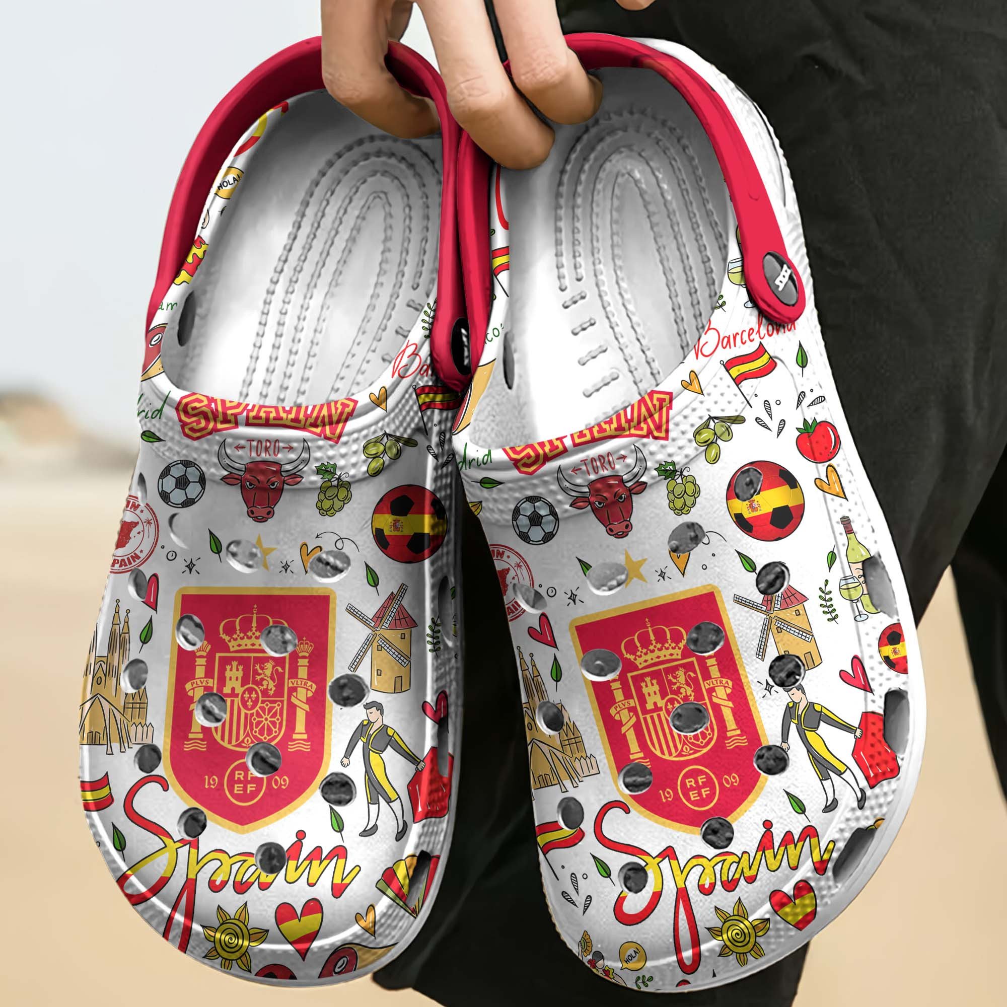 Merchidea Spain National Football Team 2024 EuroCrocs Crocband Clogs Shoes Comfortable For Men Women and Kids
