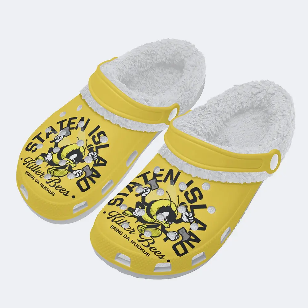 Merchidea Staten Island Killer Bees Crocs Crocband Fleece Lined Clogs Shoes Comfortable For Men Women and Kids In Winter