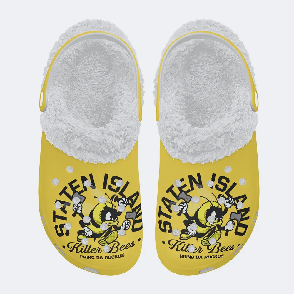 Merchidea Staten Island Killer Bees Crocs Crocband Fleece Lined Clogs Shoes Comfortable For Men Women and Kids In Winter