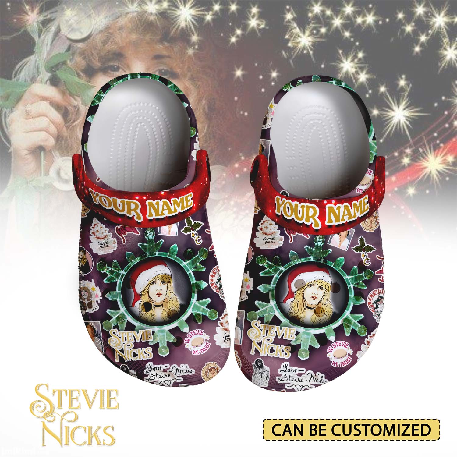 Merchidea Stevie Nicks x Christmas Music Crocs Crocband Clogs Shoes Comfortable For Men Women and Kids