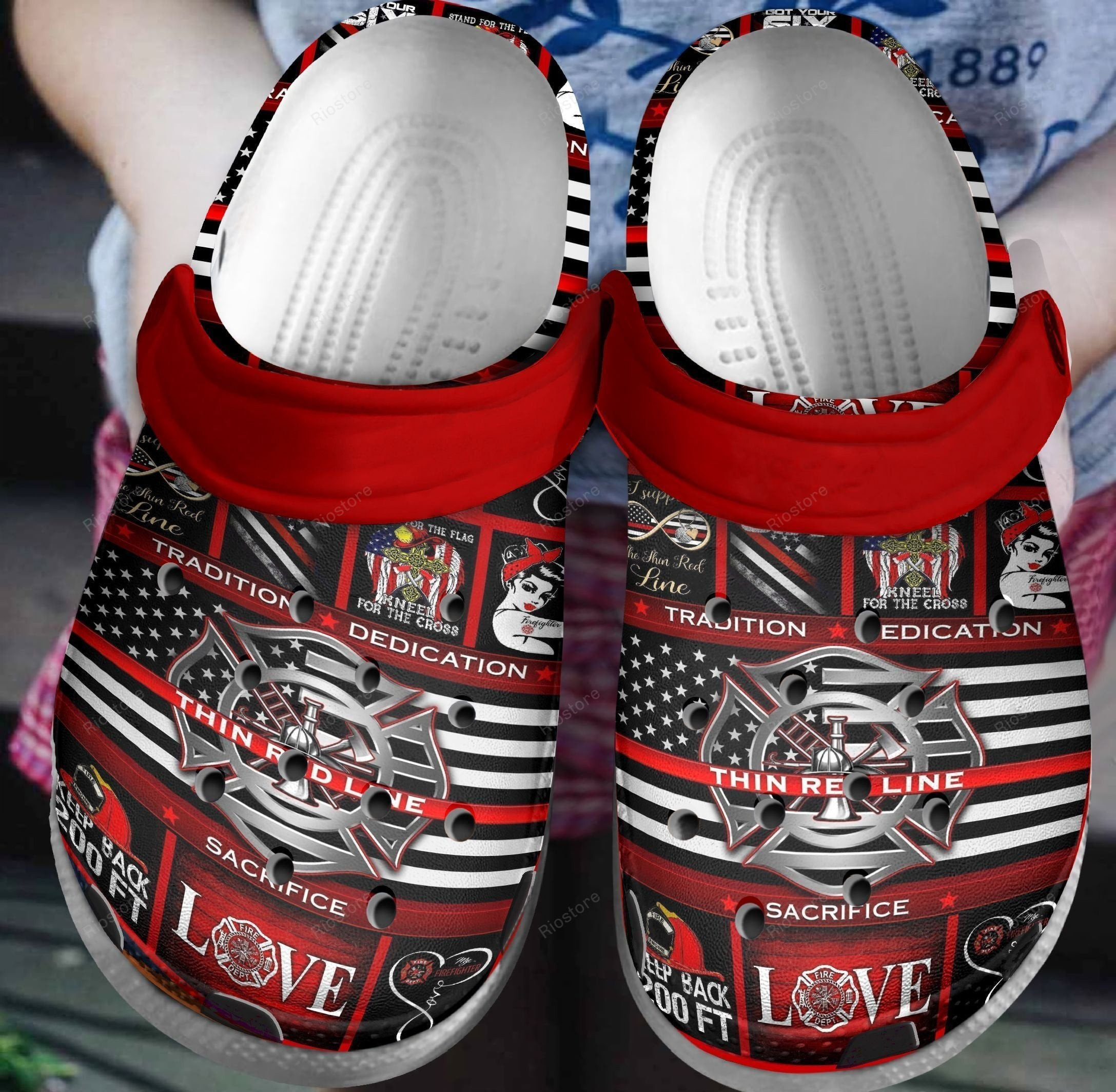 Merchidea Sticker Love Firefighter Shoes Tradition Dedication Us Clogs